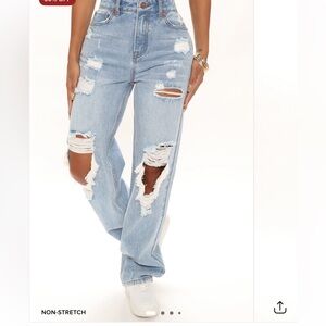 Go Bestie Ripped Straight Leg Jeans - Light Blue